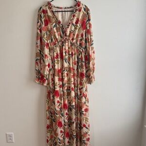 Amazon Essentials Red and Cream Floral Long Sleeve Dress